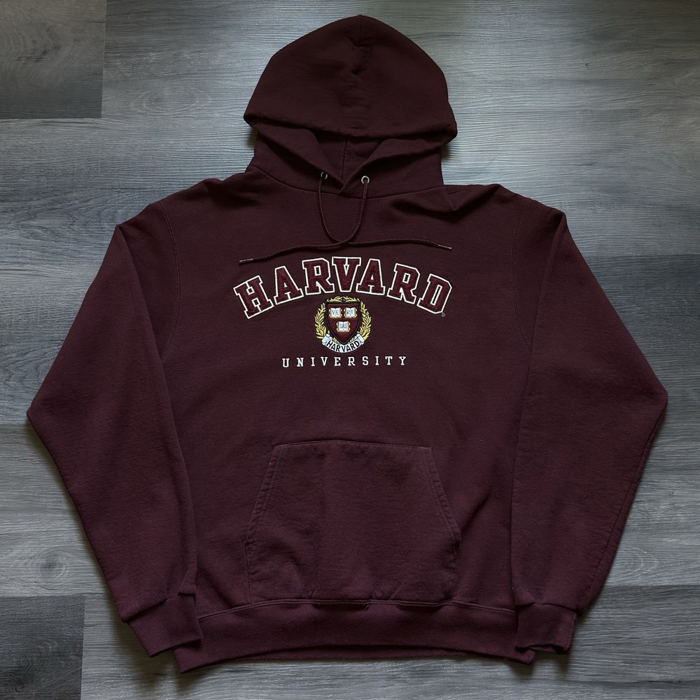 Champion Harvard University Hoodie Sweatshirt Mens L Marron Burgundy Fleece